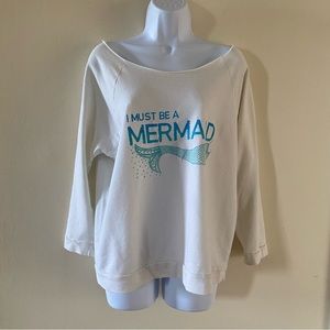 Vintage USA Fabric Women's White & Blue I Must Be a Mermaid Size XL Sweatshirt